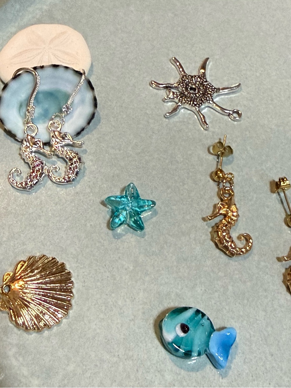 Gold and Silver Seahorse Drop Earrings - Beach Charm
